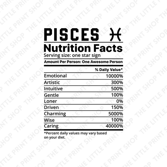 Pisces Nutri Facts - UV DTF 3 inch Decals