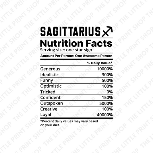 Sagittarius Nutri Facts - UV DTF 3 inch Decals