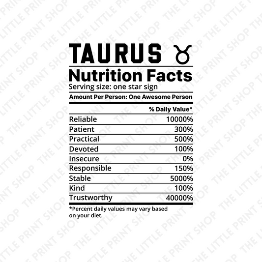 Taurus Nutri Facts - UV DTF 3 inch Decals