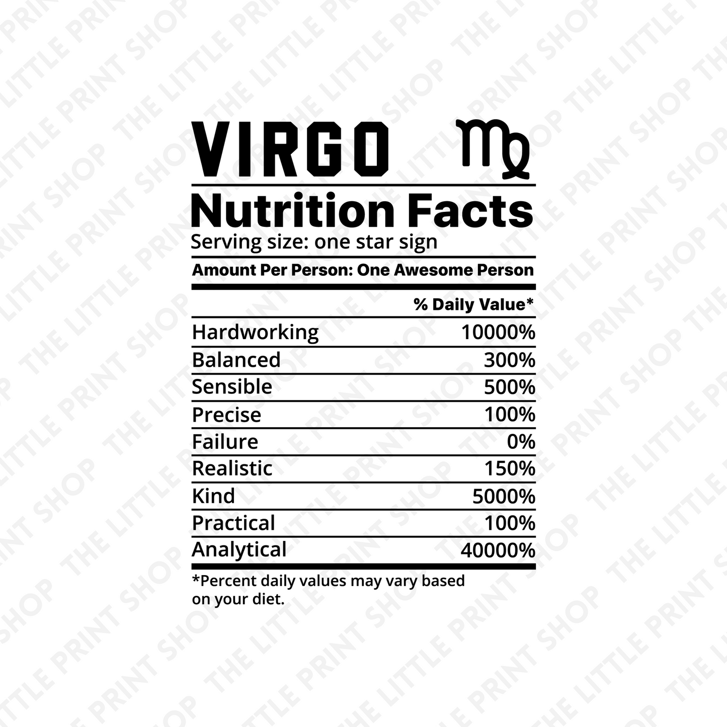 Virgo Nutri Facts - UV DTF 3 inch Decals