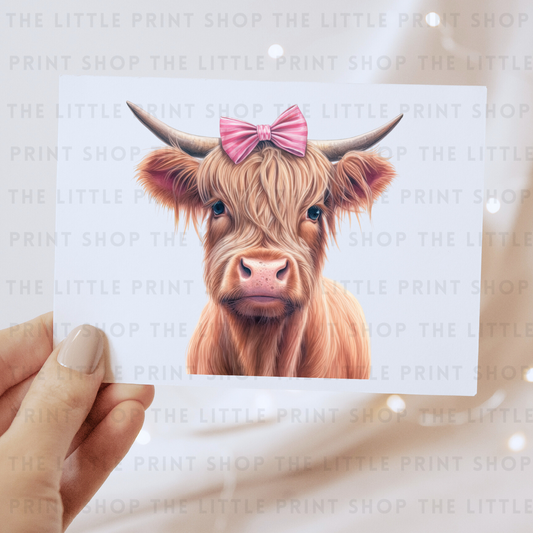Highland Cow Pink Bow - DTF Transfer Decal