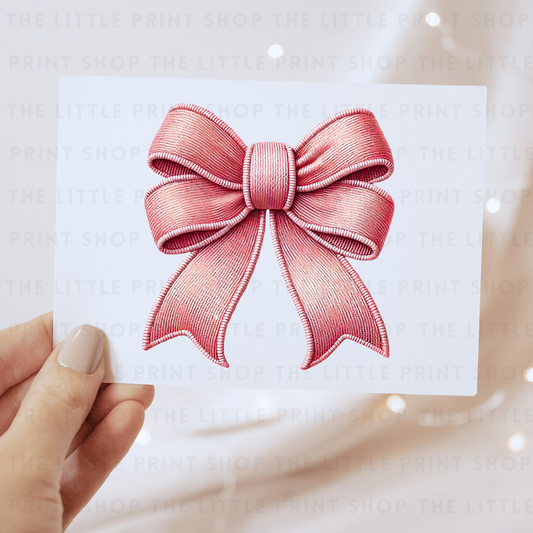 Pink Bow - Embroidery Style - DTF Transfer Decal