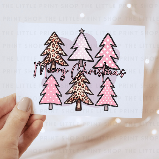 Merry Christmas Pink Trees - DTF Transfer Decal