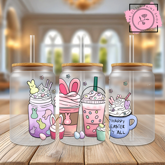 Easter Coffee Y'all - 16oz Libbey Glass Printed UV DTF Wrap