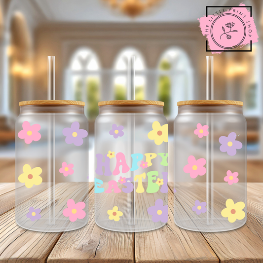 Happy Easter Pastel - 16oz Libbey Glass Printed UV DTF Wrap