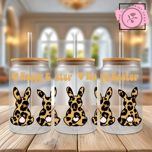 Gold Leopard Print Bunnies - 16oz Libbey Glass Printed UV DTF Wrap