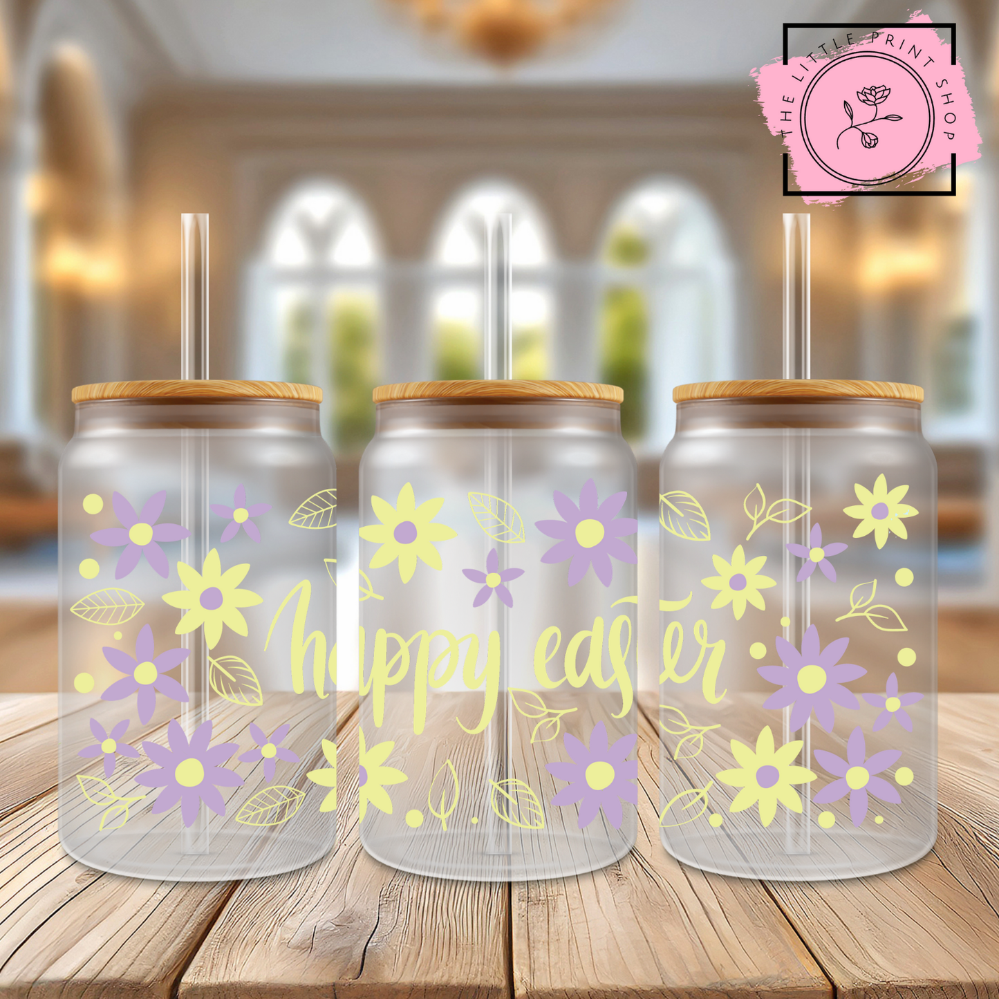 Happy Easter Lilac - 16oz Libbey Glass Printed UV DTF Wrap