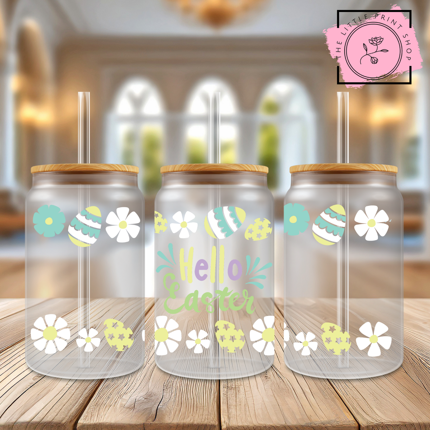 Happy Easter Spring - 16oz Libbey Glass Printed UV DTF Wrap