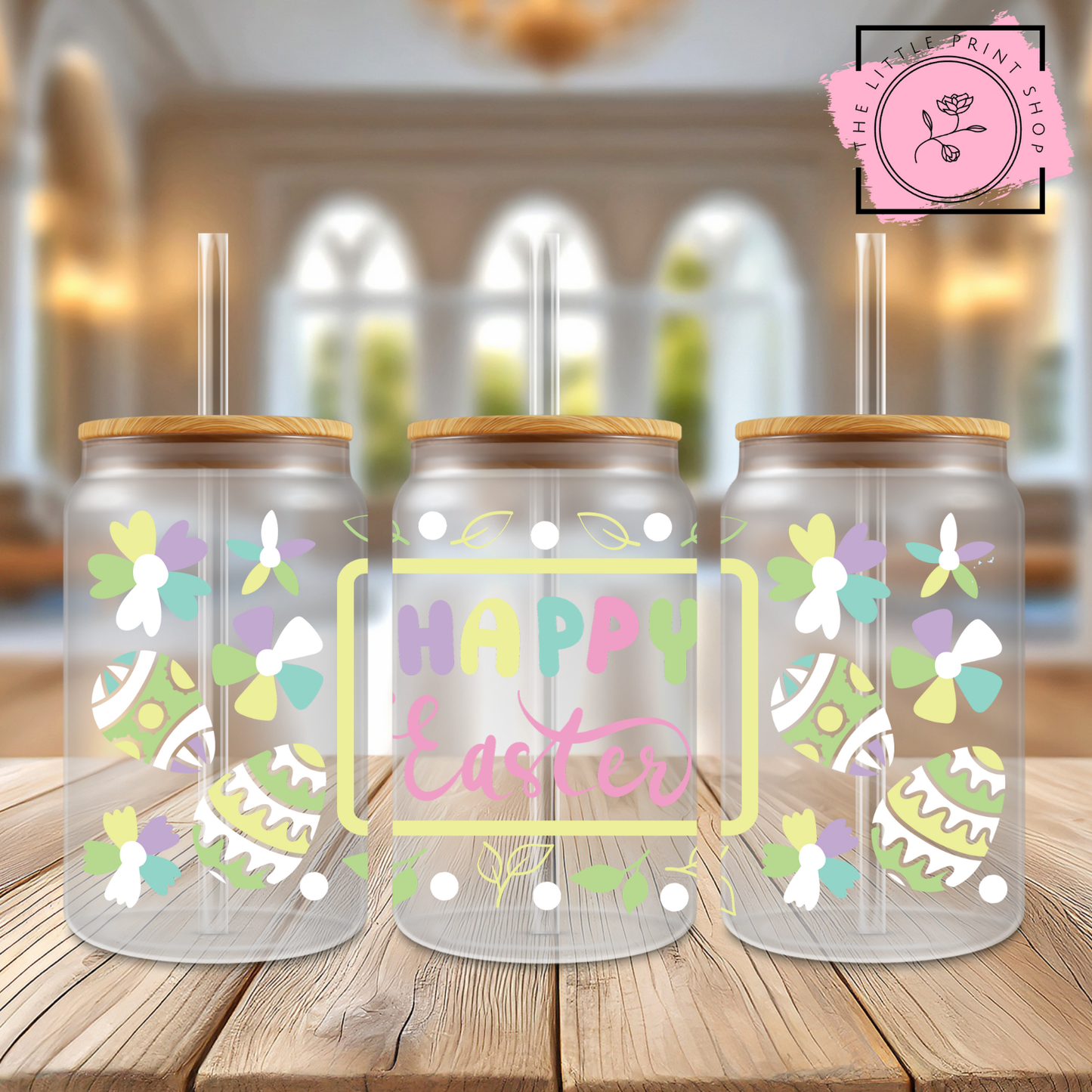 Happy Easter Green Vibes - 16oz Libbey Glass Printed UV DTF Wrap