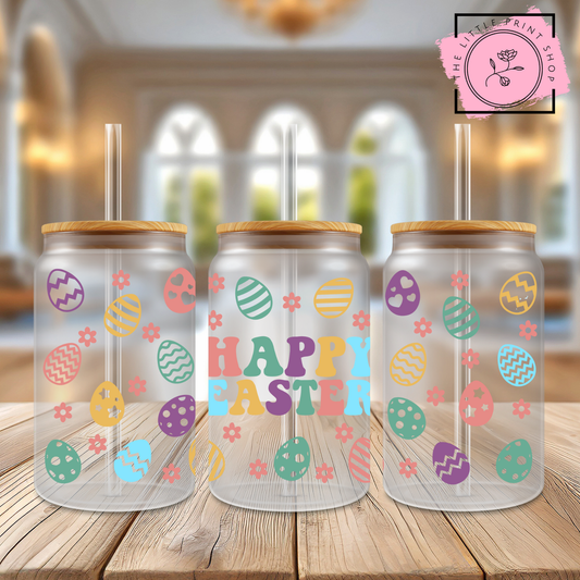 Happy Easter Multi Vibes - 16oz Libbey Glass Printed UV DTF Wrap