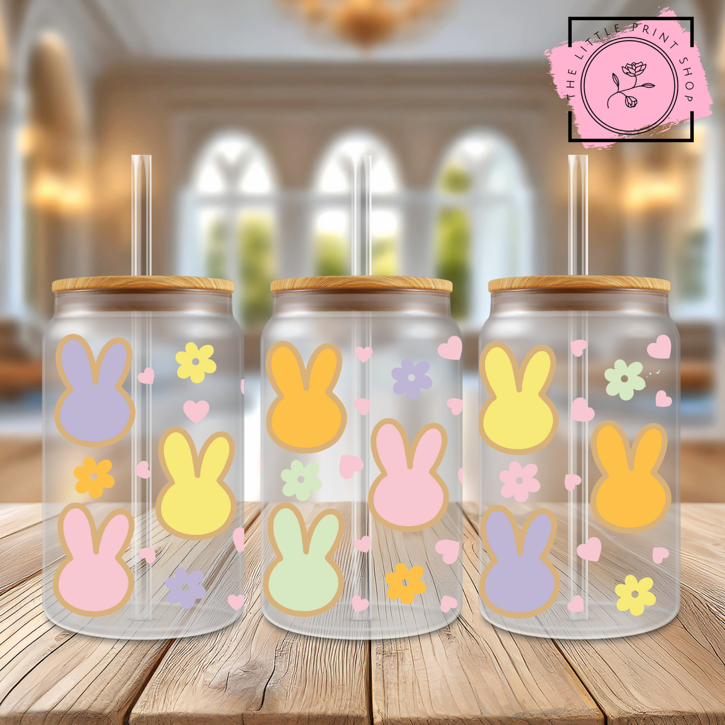 Pastel Bunnies - 16oz Libbey Glass Printed UV DTF Wrap