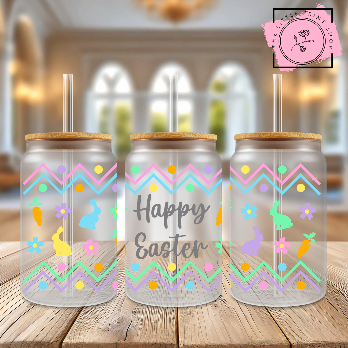 Happy Easter Neon - 16oz Libbey Glass Printed UV DTF Wrap