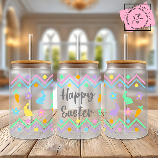 Happy Easter Neon - 16oz Libbey Glass Printed UV DTF Wrap