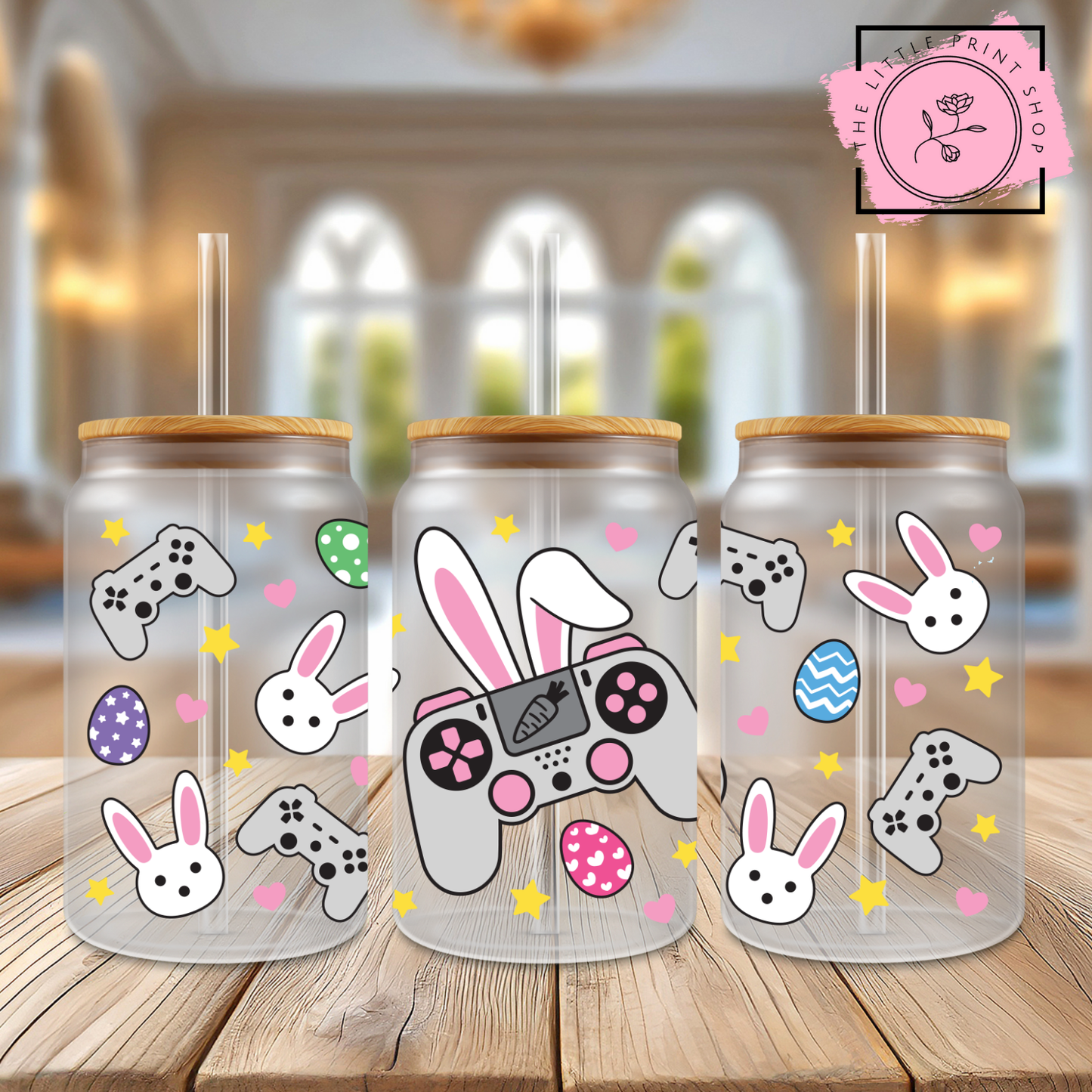 Gamer Bunny - 16oz Libbey Glass Printed UV DTF Wrap