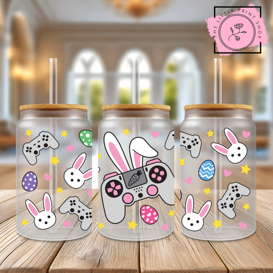 Gamer Bunny - 16oz Libbey Glass Printed UV DTF Wrap