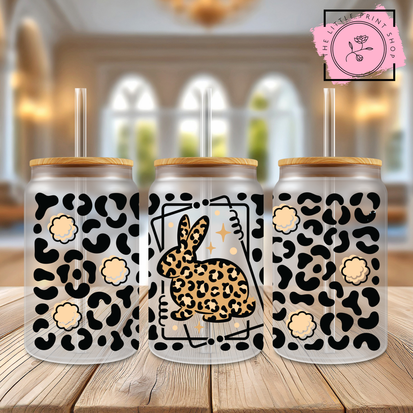Leopard Bunny - 16oz Libbey Glass Printed UV DTF Wrap