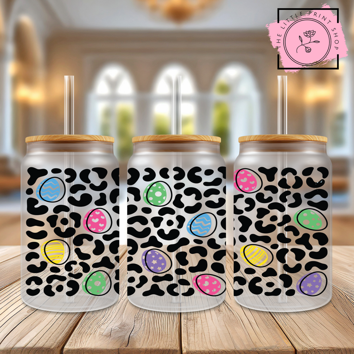 Leopard Print Eggs - 16oz Libbey Glass Printed UV DTF Wrap