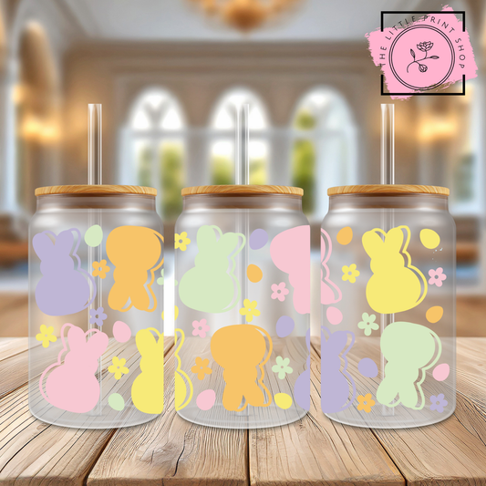 Colourful Bunnies - 16oz Libbey Glass Printed UV DTF Wrap