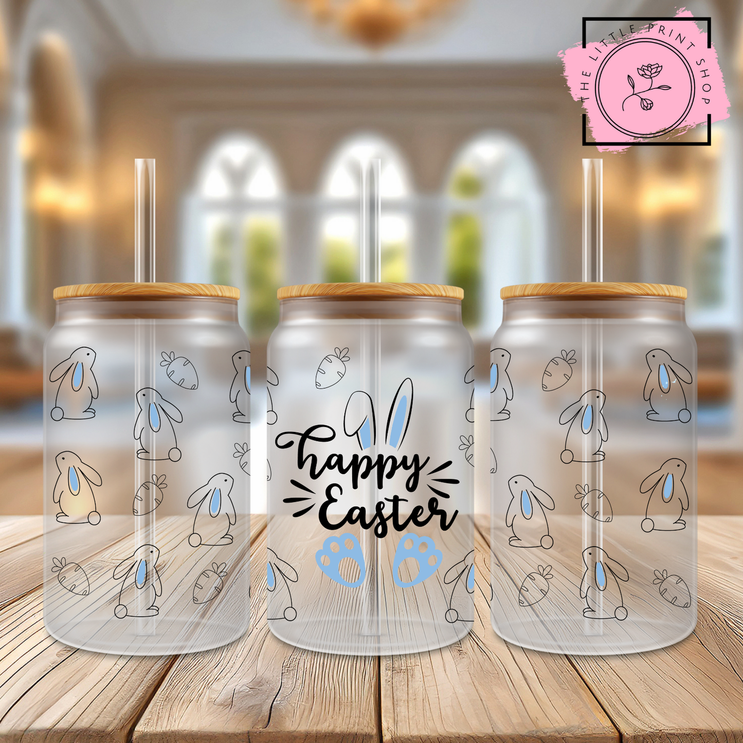 Happy Easter Blue - 16oz Libbey Glass Printed UV DTF Wrap