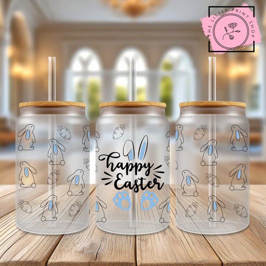 Happy Easter Blue - 16oz Libbey Glass Printed UV DTF Wrap