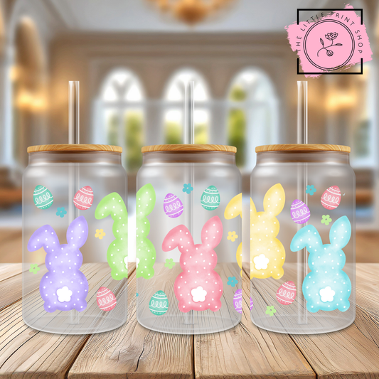 Rainbow Bunnies - 16oz Libbey Glass Printed UV DTF Wrap