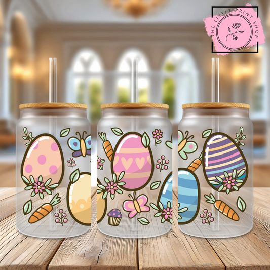 Easter Eggs & Carrots - 16oz Libbey Glass Printed UV DTF Wrap