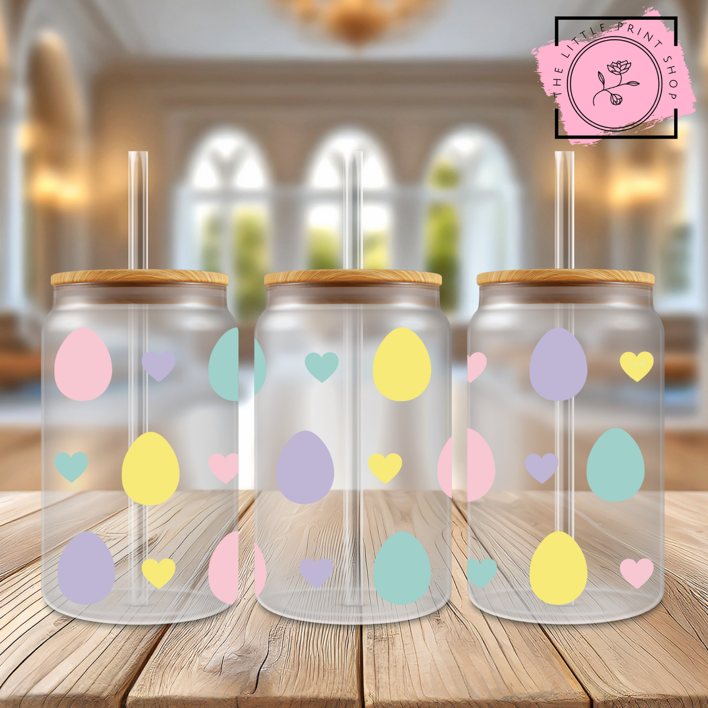 Pastel Easter Eggs - 16oz Libbey Glass Printed UV DTF Wrap