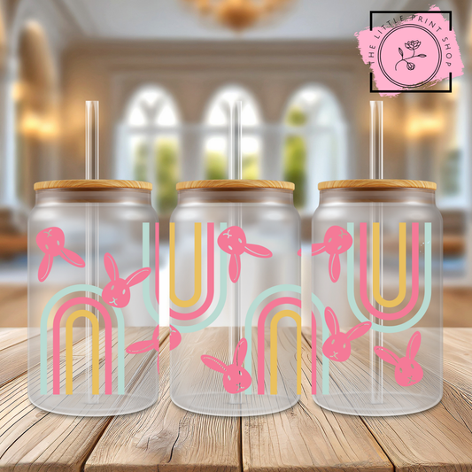 Bunny Rainbow - 16oz Libbey Glass Printed UV DTF Wrap