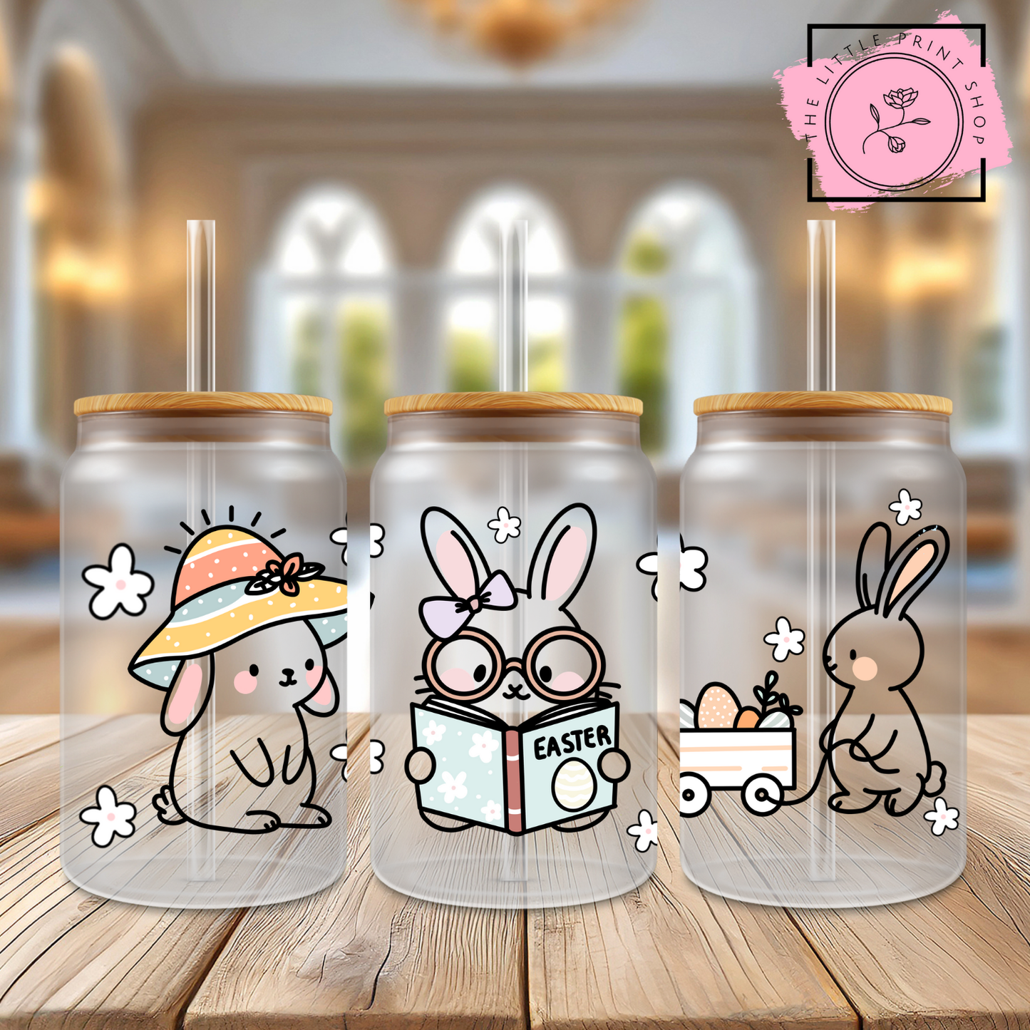 Easter Theme - 16oz Libbey Glass Printed UV DTF Wrap