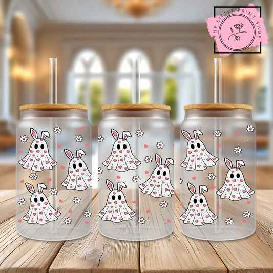 Bunny Ghosts - 16oz Libbey Glass Printed UV DTF Wrap