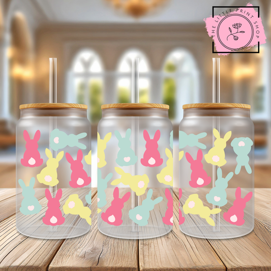 Bunny Silhouette - 16oz Libbey Glass Printed UV DTF Wrap