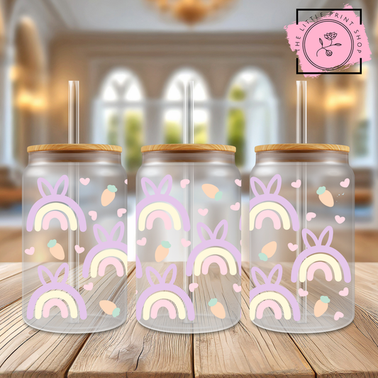 Bunny Rainbows - 16oz Libbey Glass Printed UV DTF Wrap