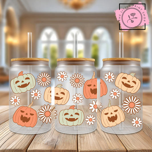 Daisies & Pumpkins - 16oz Libbey Glass Printed UV DTF Wrap