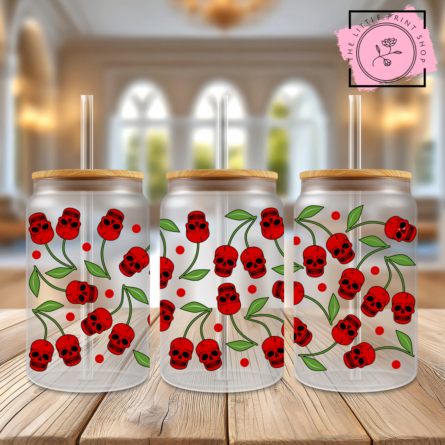 Skull Cherries - 16oz Libbey Glass Printed UV DTF Wrap