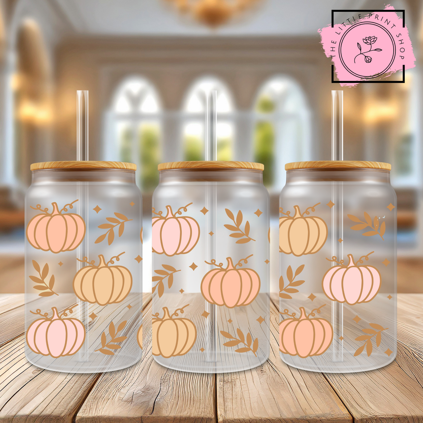 Pastel Pumpkins - 16oz Libbey Glass Printed UV DTF Wrap