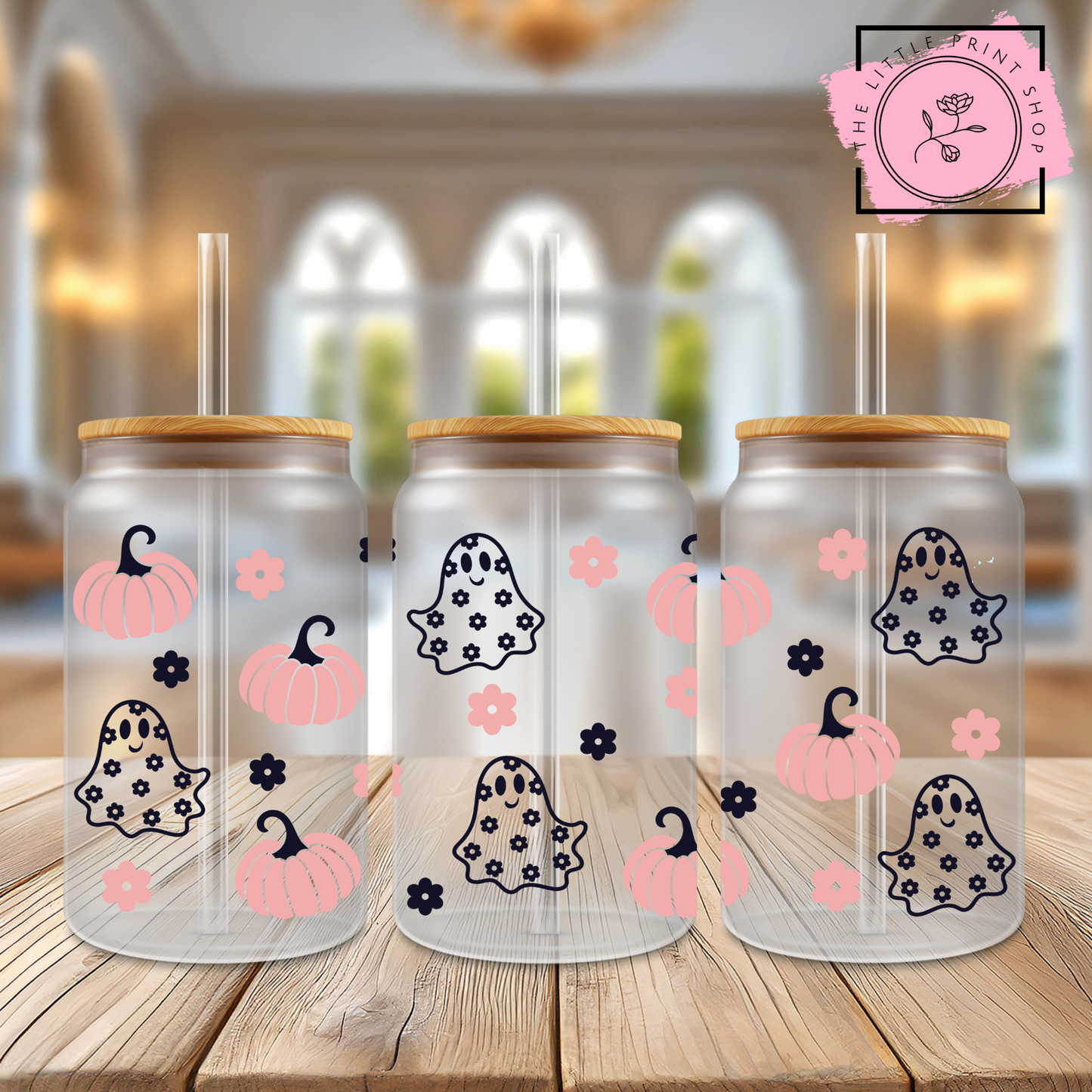 Flower Ghosts - 16oz Libbey Glass Printed UV DTF Wrap