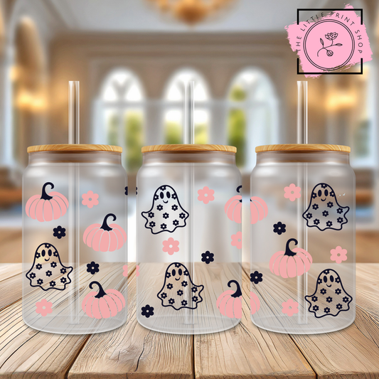Flower Ghosts - 16oz Libbey Glass Printed UV DTF Wrap