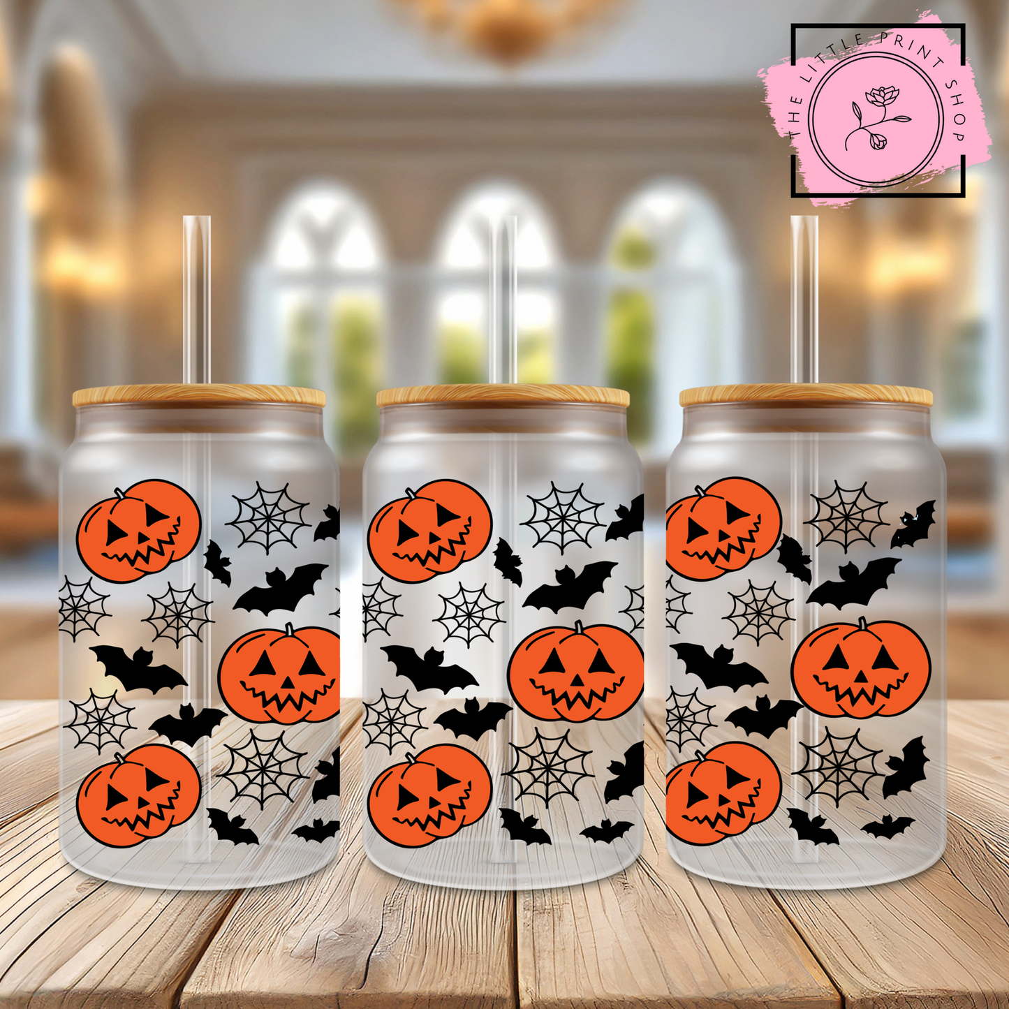 Pumpkins & Bats - 16oz Libbey Glass Printed UV DTF Wrap
