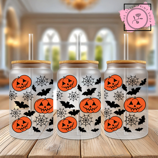 Pumpkins & Bats - 16oz Libbey Glass Printed UV DTF Wrap
