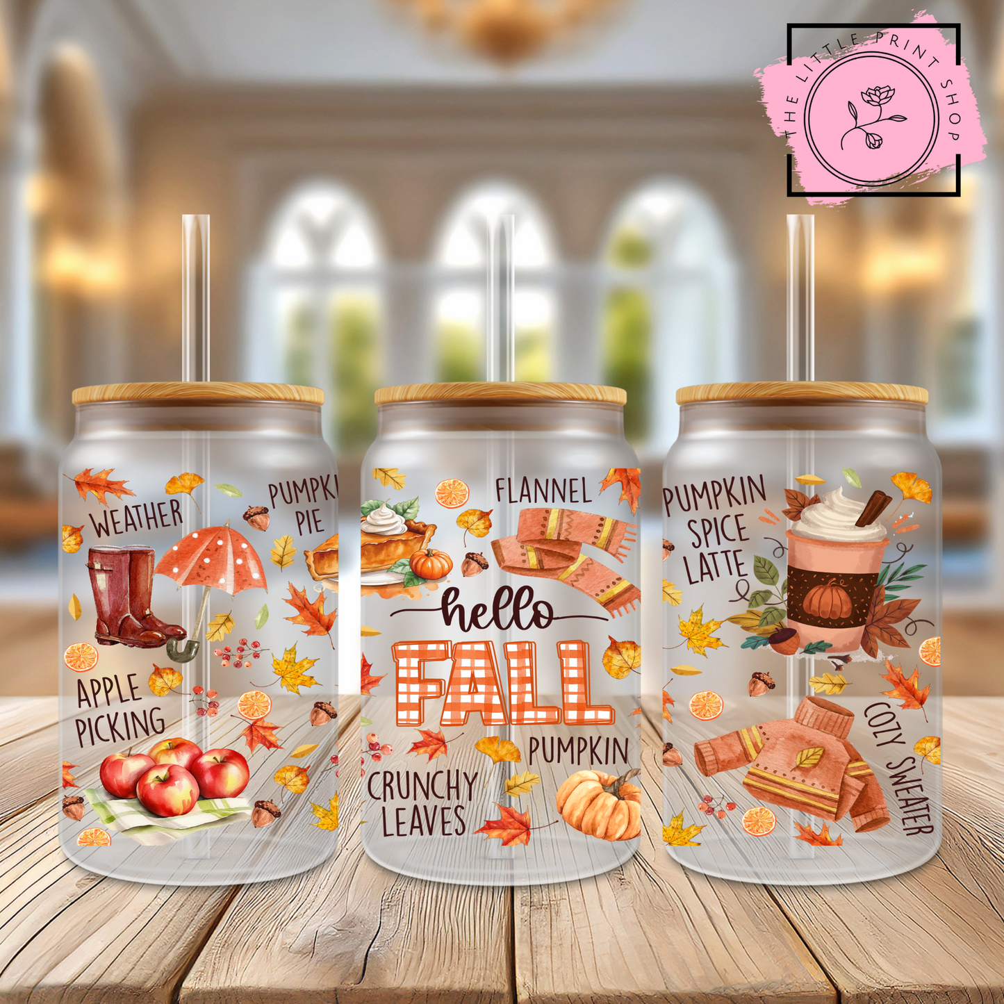 Hello Fall - 16oz Libbey Glass Printed UV DTF Wrap