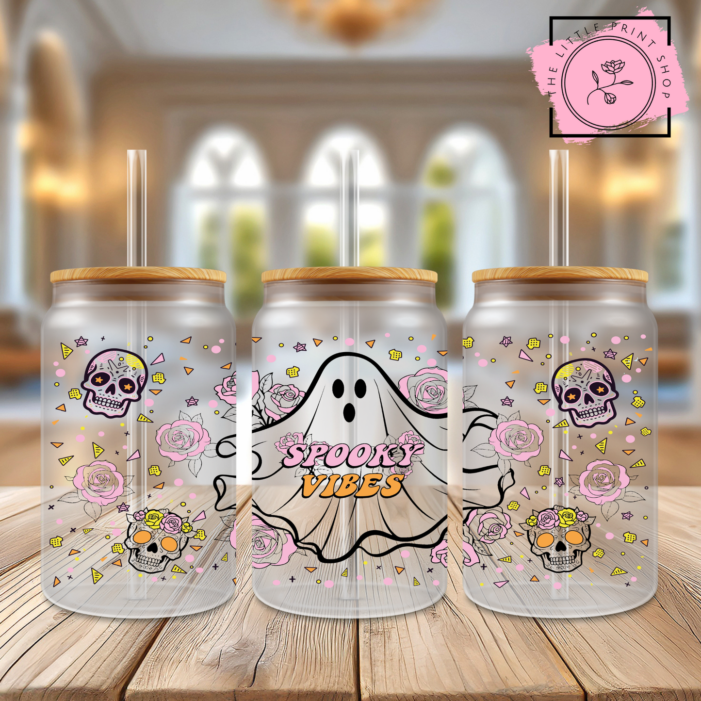 Spooky Vibes - 16oz Libbey Glass Printed UV DTF Wrap