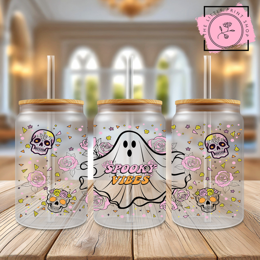 Spooky Vibes - 16oz Libbey Glass Printed UV DTF Wrap