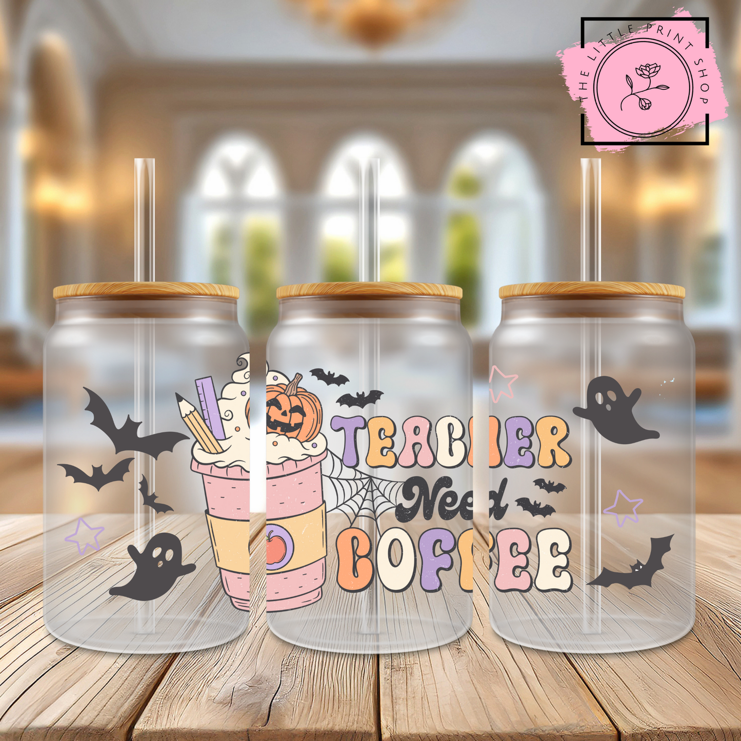 Teacher Need Coffee - 16oz Libbey Glass Printed UV DTF Wrap