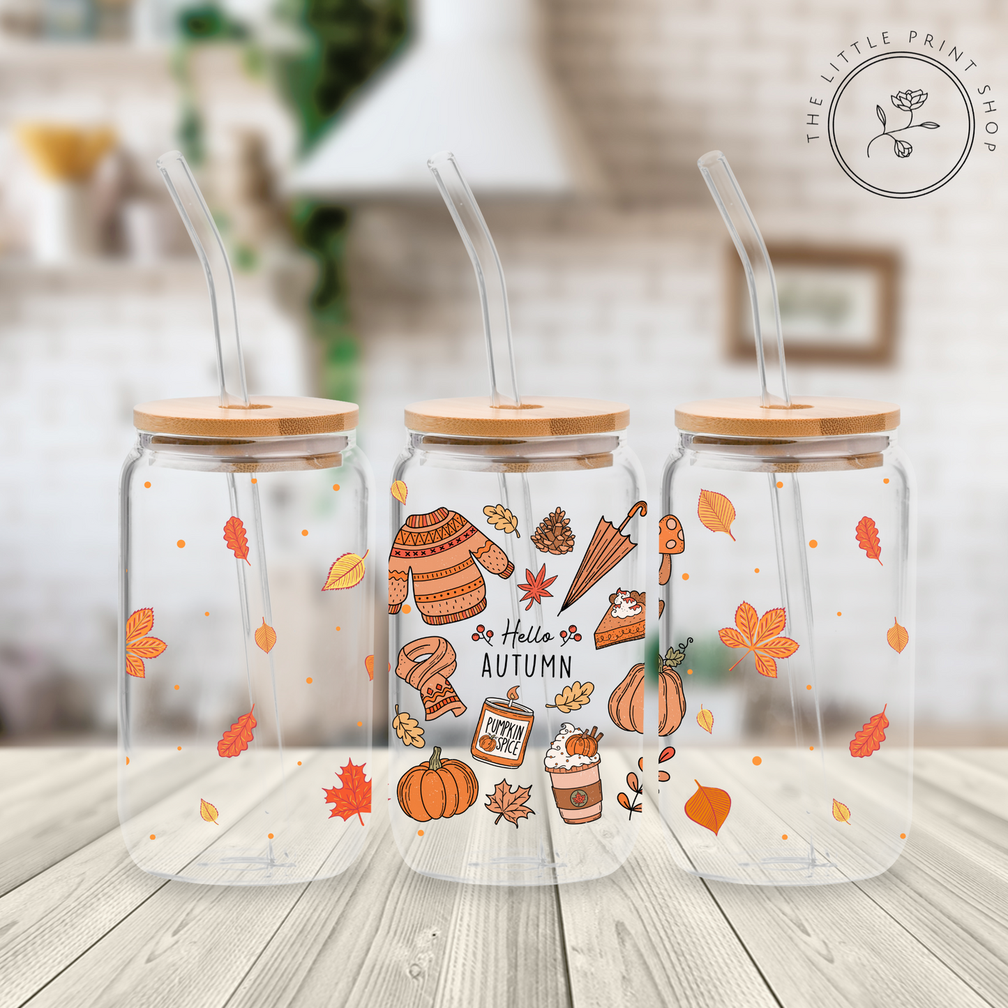 Hello Autumn -  16oz Libbey Glass Printed UV DTF Wrap