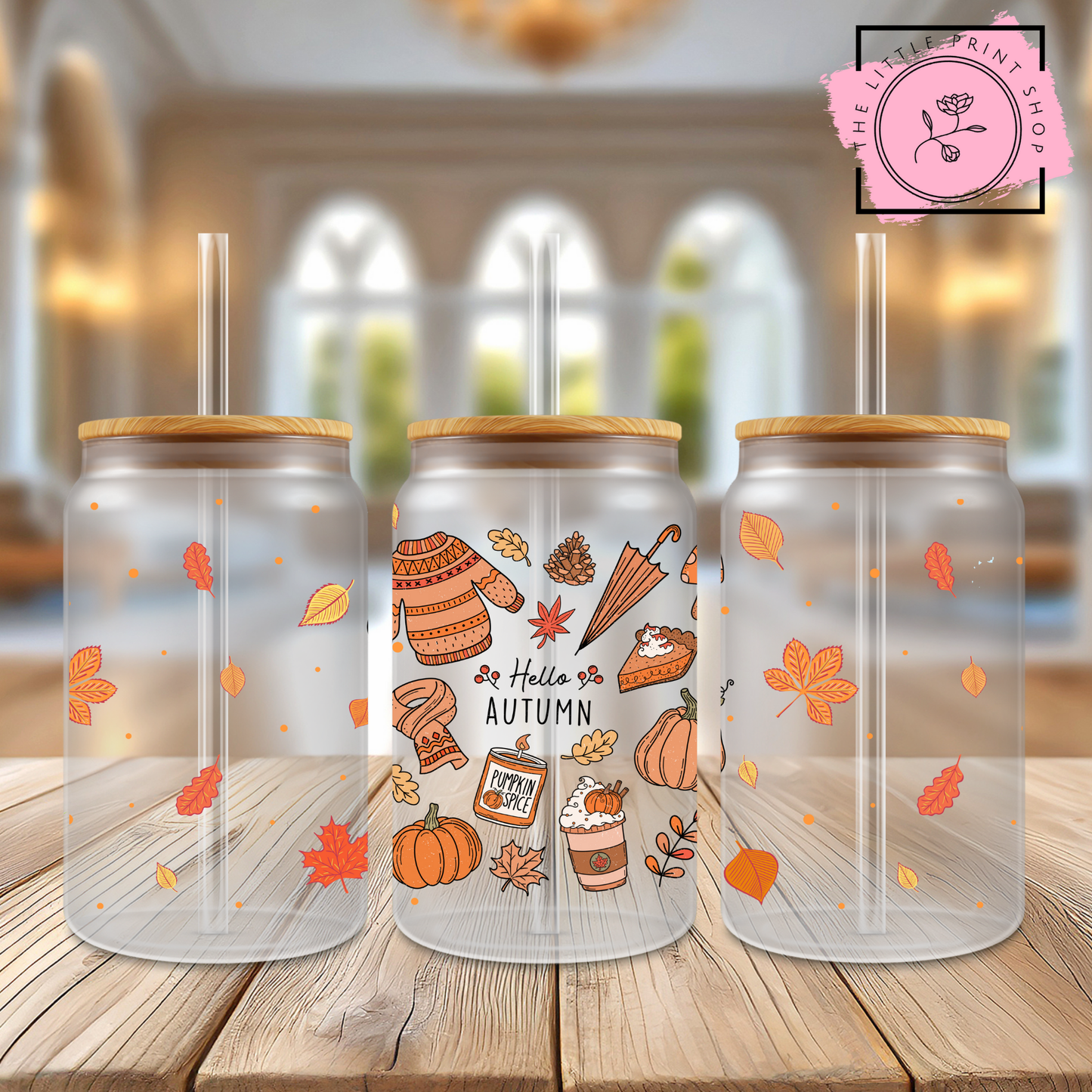 Hello Autumn - 16oz Libbey Glass Printed UV DTF Wrap