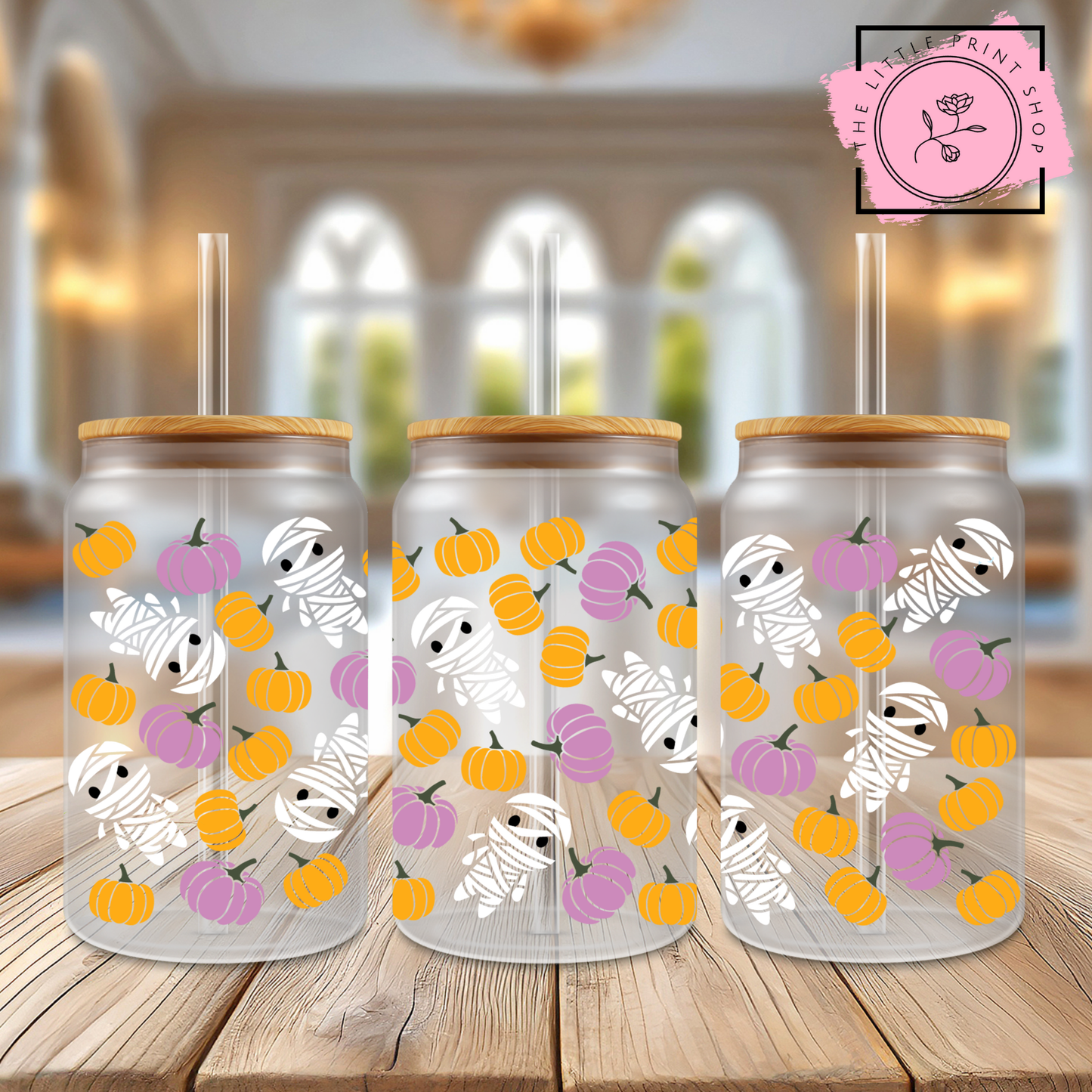Pumpkins & Ghosts - 16oz Libbey Glass Printed UV DTF Wrap