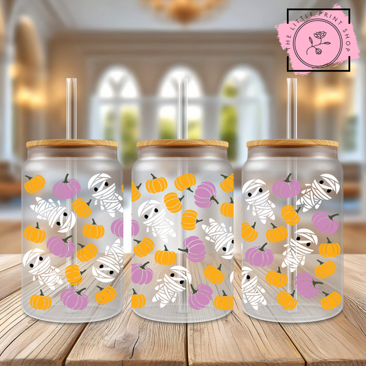 Pumpkins & Ghosts - 16oz Libbey Glass Printed UV DTF Wrap
