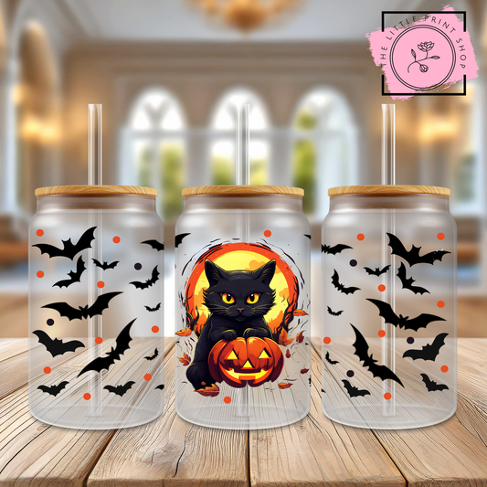 Pumpkin Cat - 16oz Libbey Glass Printed UV DTF Wrap