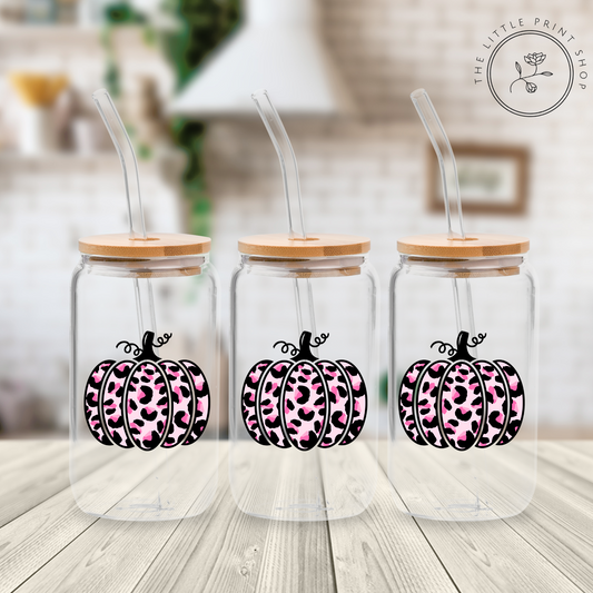 Leopard Pumpkin - 16oz Libbey Glass Printed UV DTF Wrap