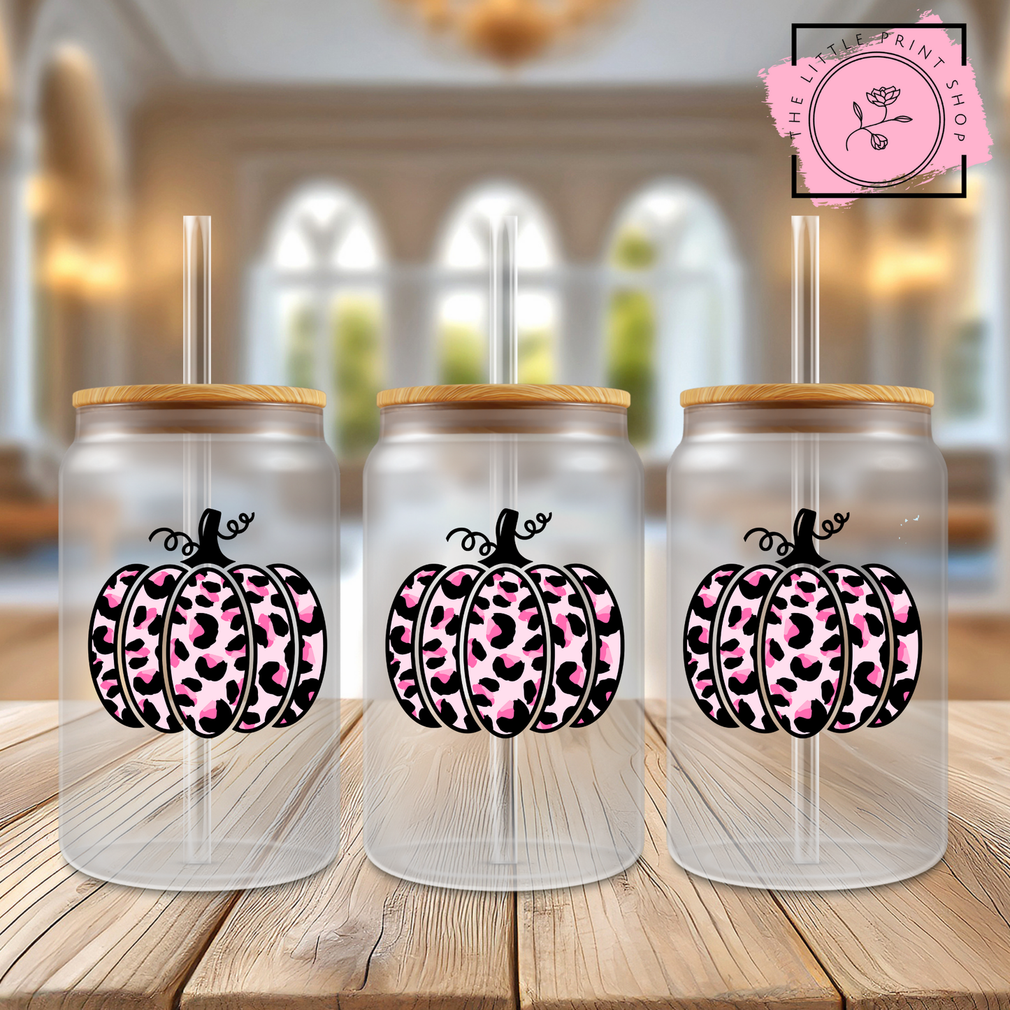 Leopard Print Pumpkin - 16oz Libbey Glass Printed UV DTF Wrap